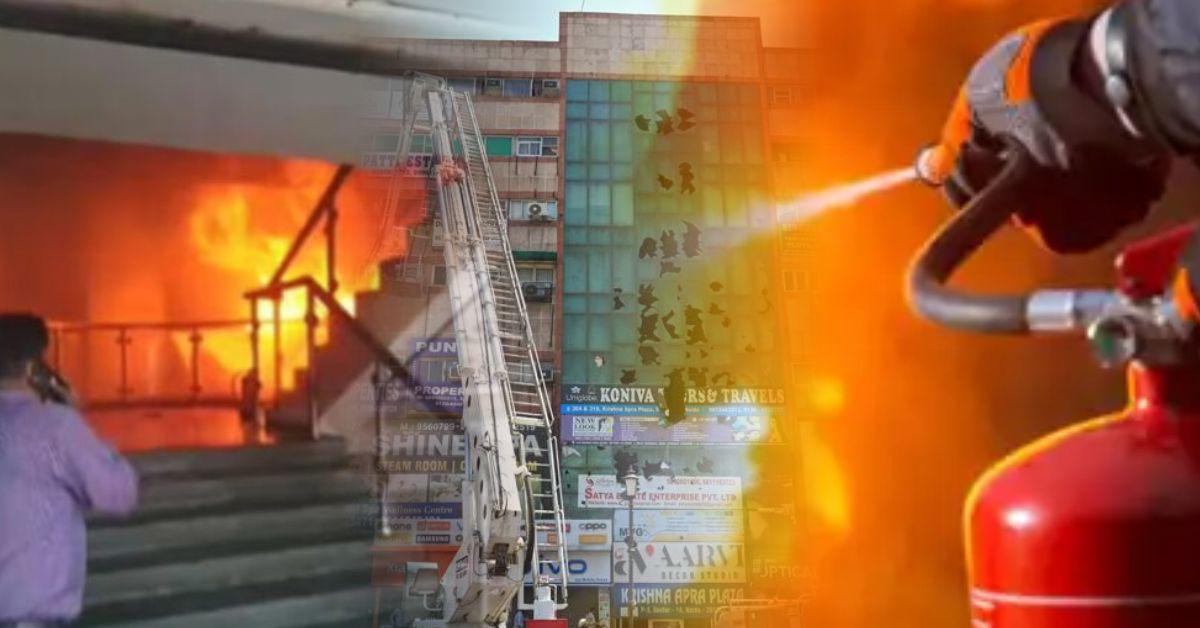 नोएडा कृष्णा प्लाज़ा के 5वें फ्लोर पर भीषण आग, 15 दमकल गाड़ियों ने एक घंटे में पाया काबू