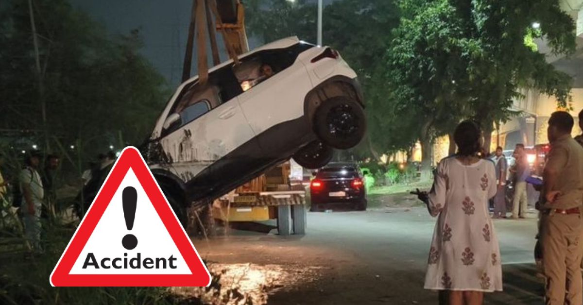 नोएडा में बड़ा हादसा टला: तेज रफ्तार कार नाले में गिरी, चालक ने कूदकर बचाई जान