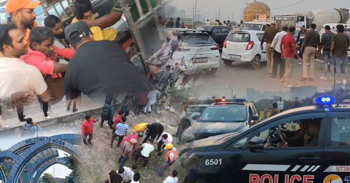 नोएडा हादसा: FNG पुल पर पिकअप पलटी, 12 लोग घायल